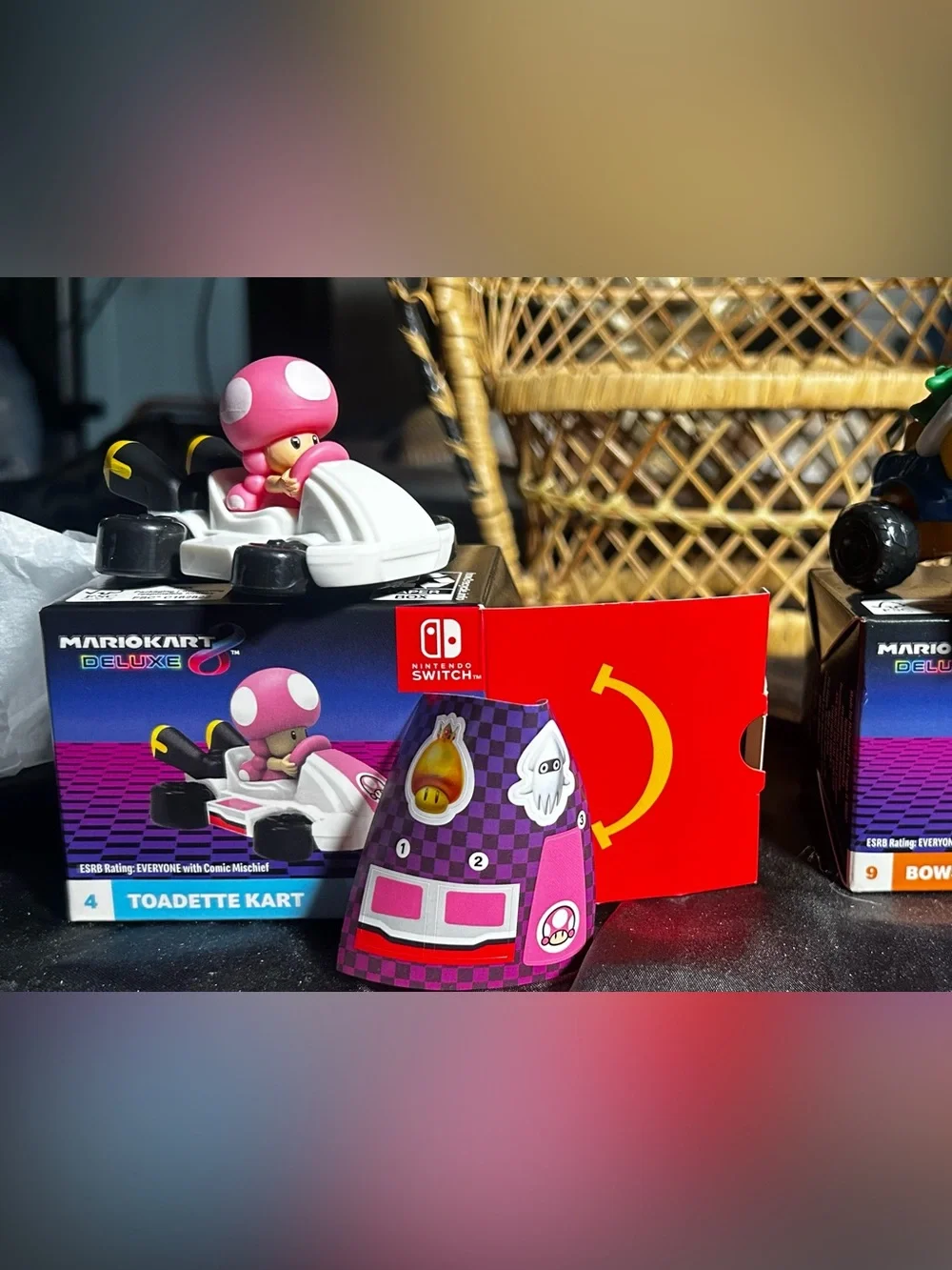 2024 McDonald's Mario Kart Happy Meal toys:Toadette & Bowser with Original Boxes